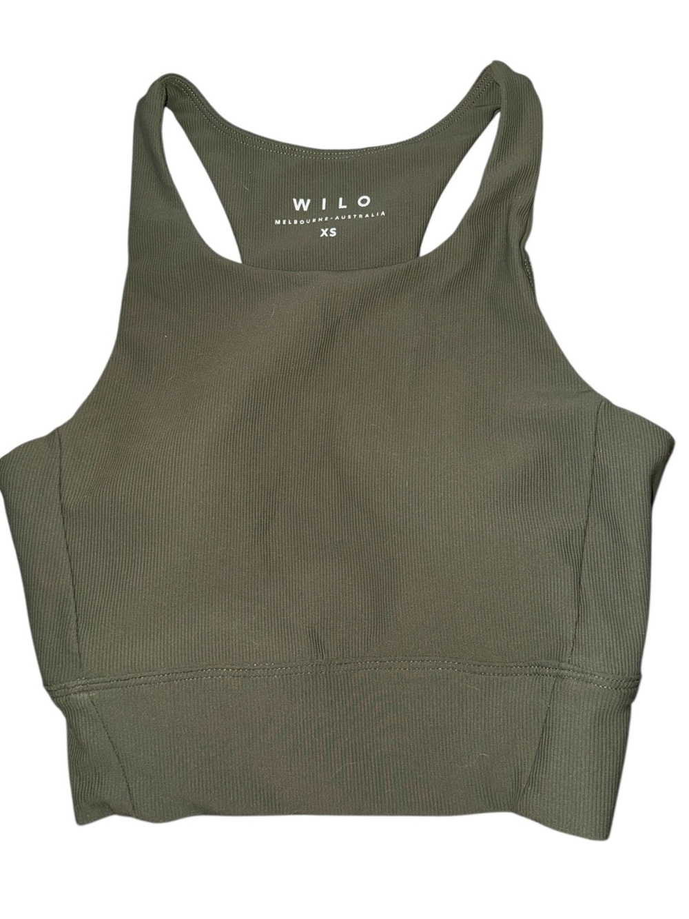 Wilo Olive Green Ribbed Racerback Crop Tank - XS